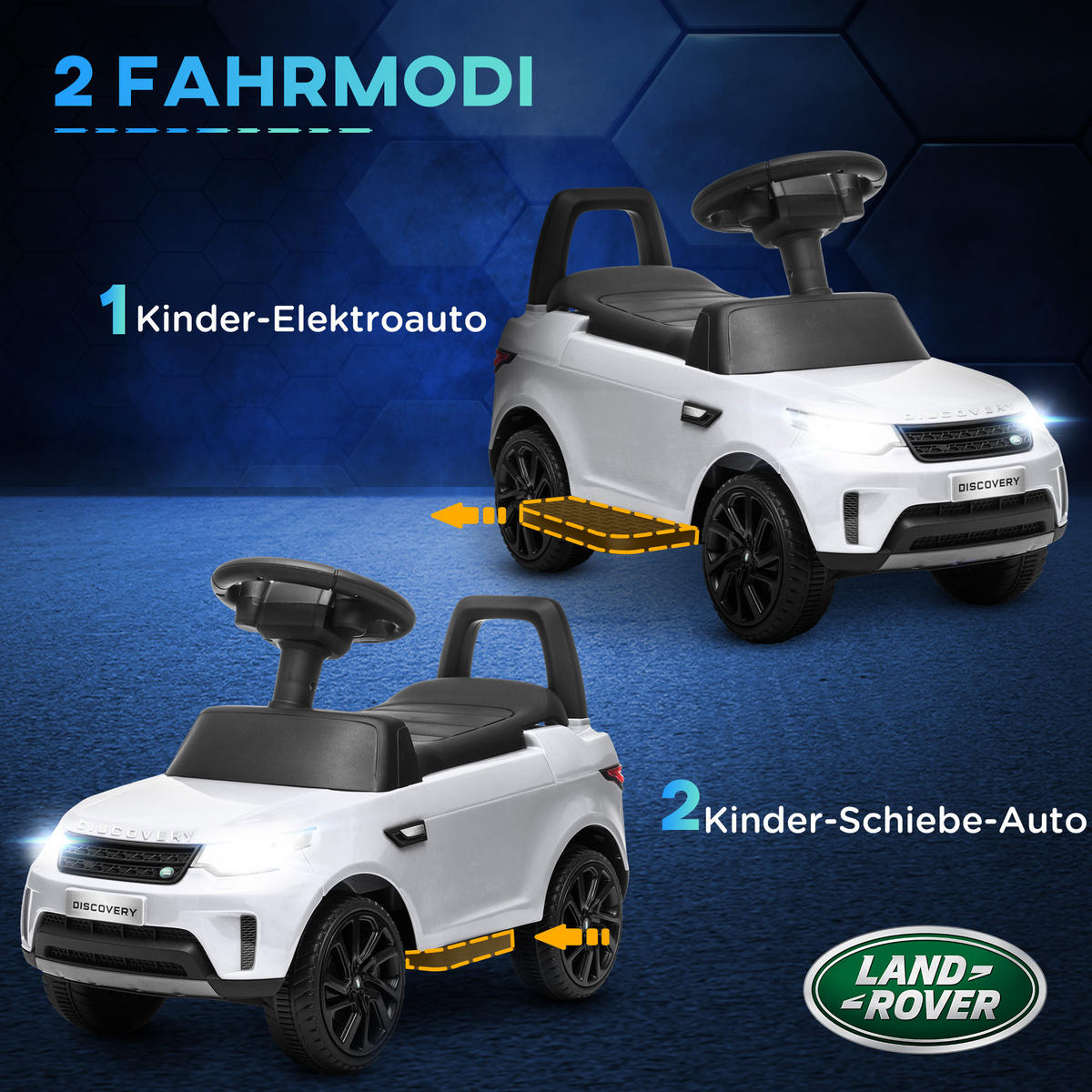 LAND Rover Kinder Elektroauto 2 in 1 6V Kinderauto mit Rutschmodus, Musik - Weiß, Metall (65/43/40cm) - AIYAPLAY