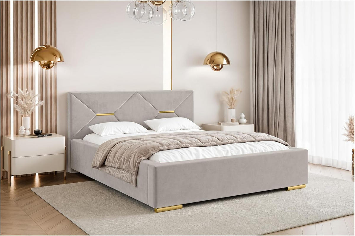 BETT LIZZY H3 - Taupe/Goldfarben, Holzwerkstoff (140/200cm) - Meblini