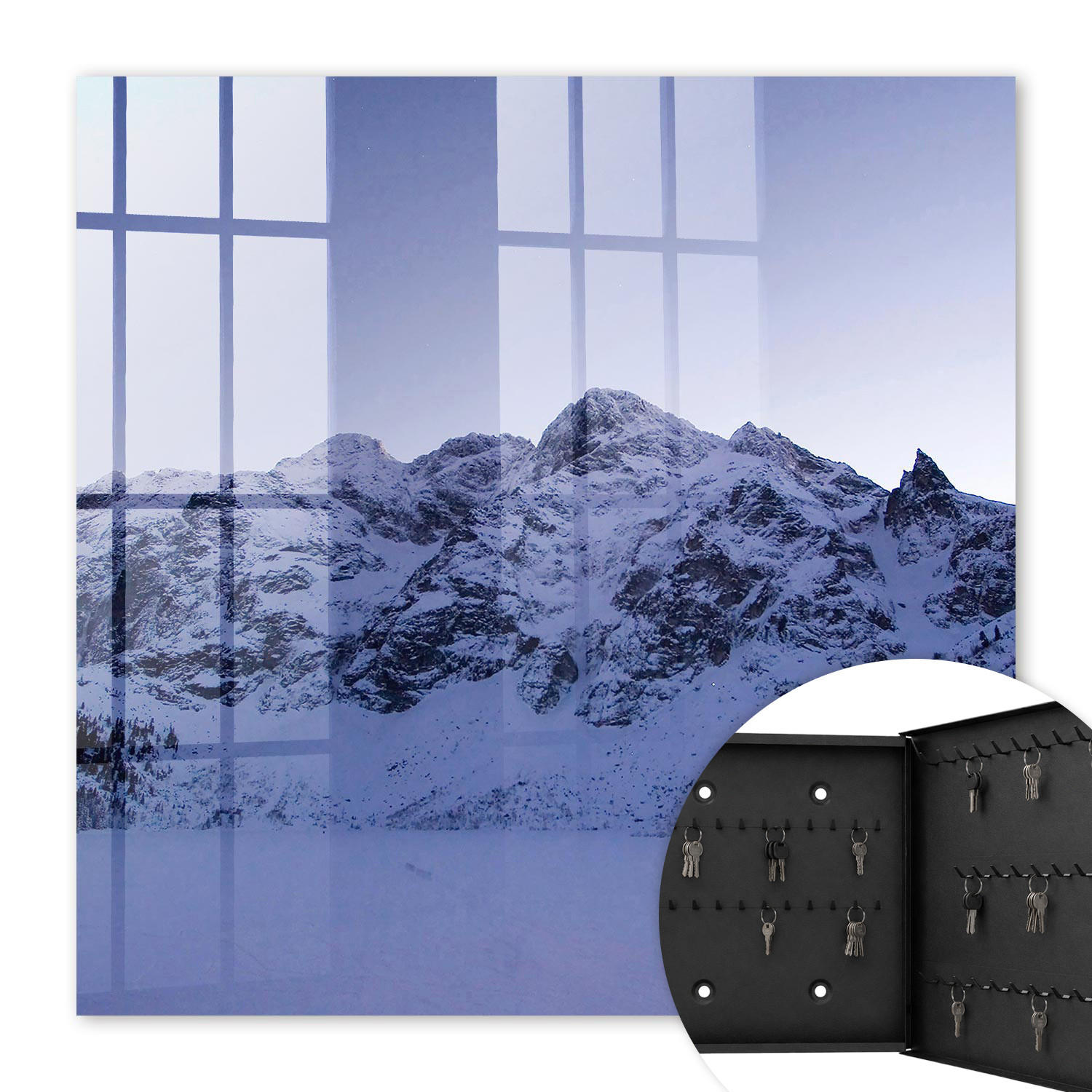 SCHLÜSSELBOX Schwarz 30x30 cm- Türöffnung nach rechts - Winterliche Majestät - Weiß, Metall (30/30/5cm) - TULUP