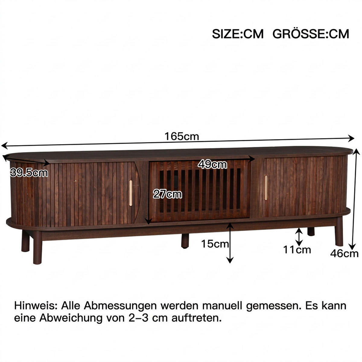 TV-SCHRANK 165/39,5/46 cm Braun mit 2 Schiebetüren und 1 Klapptür - Braun, Holzwerkstoff (165/46/39.5cm) - Oxeza