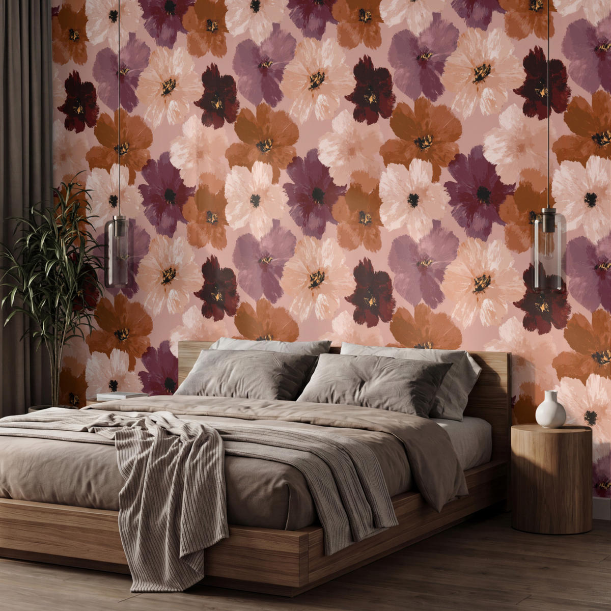 TAPETE - Blumen - Abstrakt - Erdtöne - 450x300 cm - Multicolor, Papier (450/300cm) - OnlyWow
