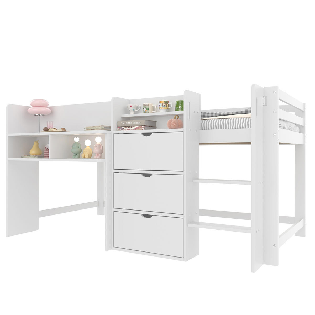 KOVOVÁ postel 90/200 cm borovice bílá, s úložnými přihrádkami a herním prostorem - bílá, dřevo (90/200cm) - BEAOK