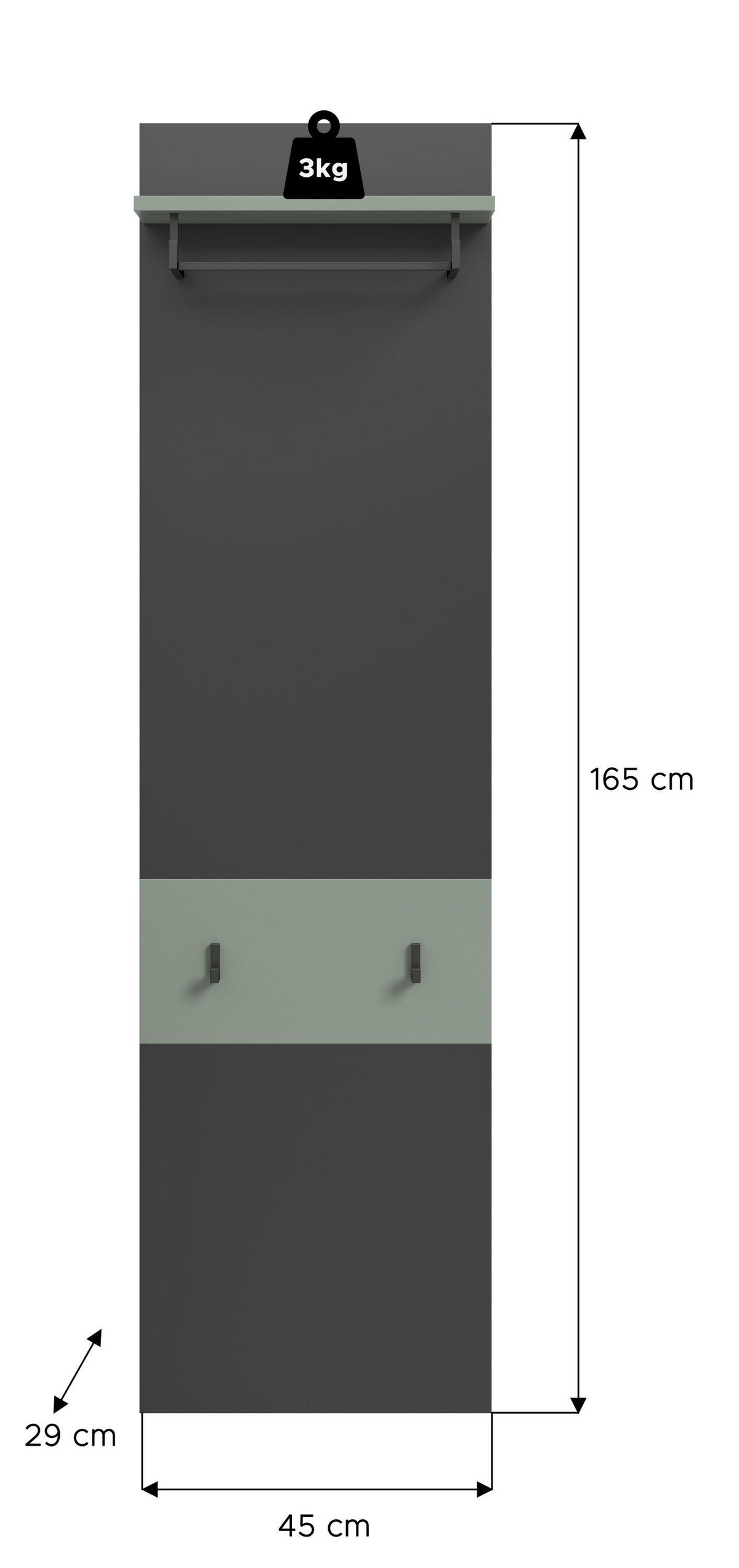 PANEEL CANU (B/H/T: ca. 45/165/29 cm) in Basalt grau/Smoke Green - Grau, Holzwerkstoff (45/165/29cm)