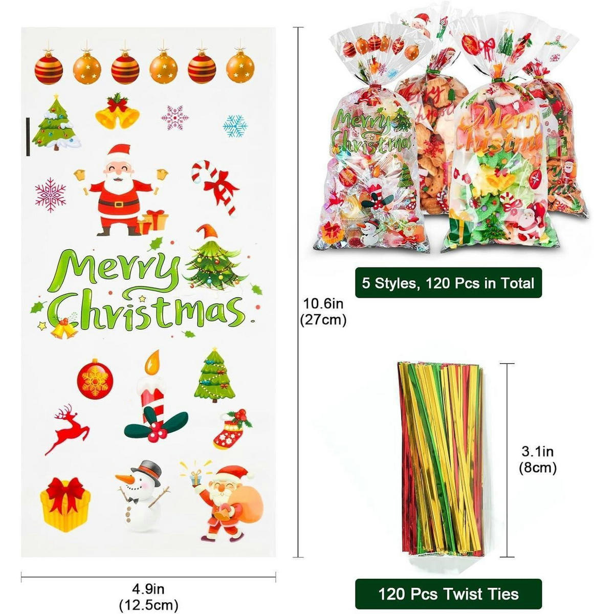 GESCHENKTÜTEN 120er Set Weihnachten 13.5 x 27.5 cm - Multicolor, Kunststoff (13/1/27.5cm)
