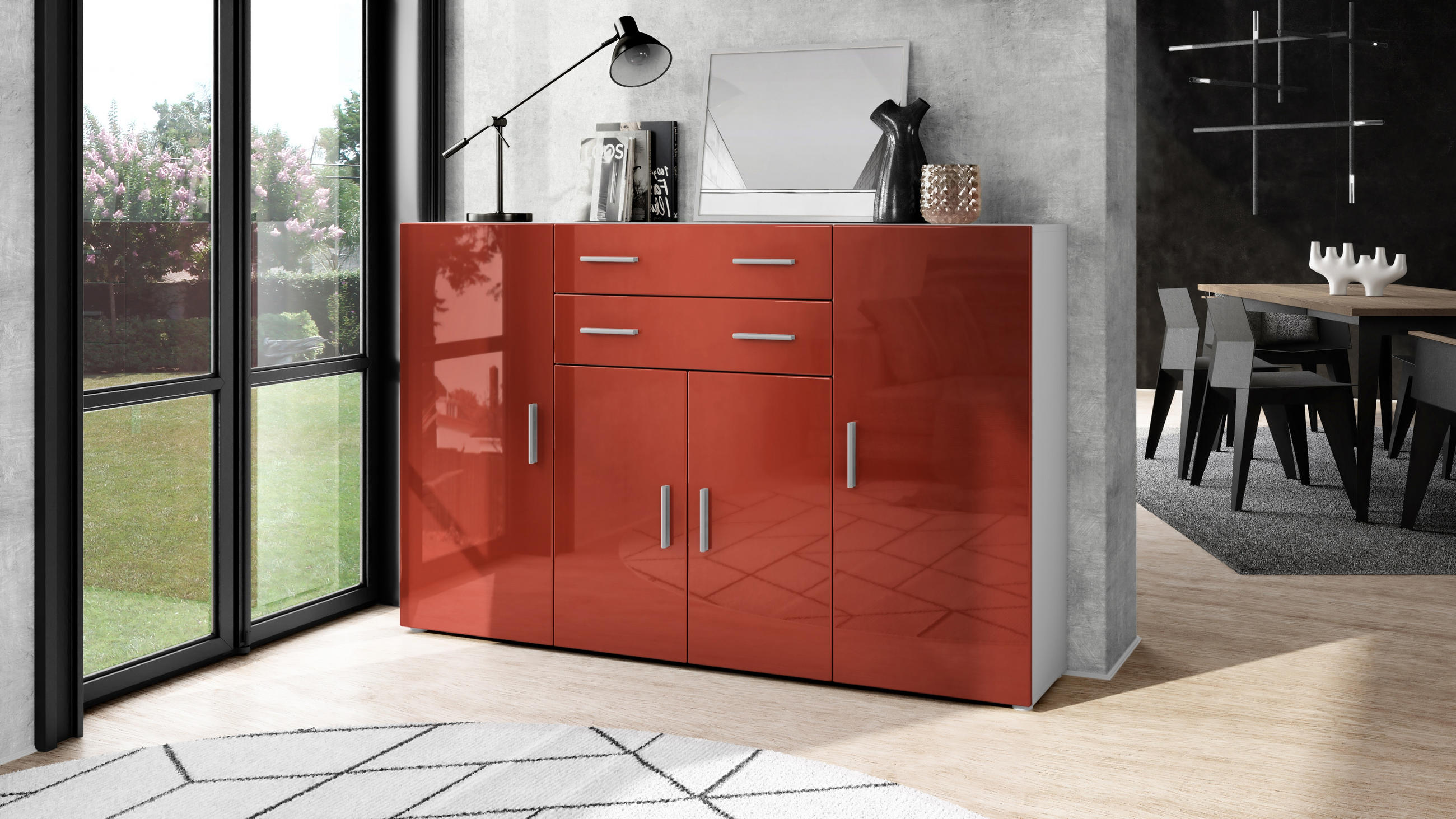 HIGHBOARD Aron Fronten in Bordeaux Hochglanz - Bordeaux, Holzwerkstoff (166.5/106.5/35cm) - Vladon