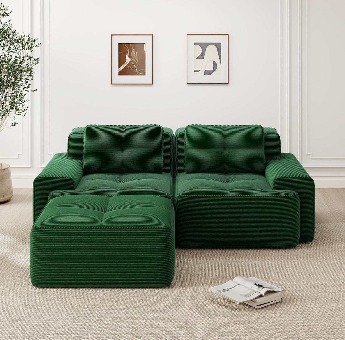 SOFA modular mit Tiefsitz Cord Green - Grün, Kunststoff (177/204cm) - Meubliv
