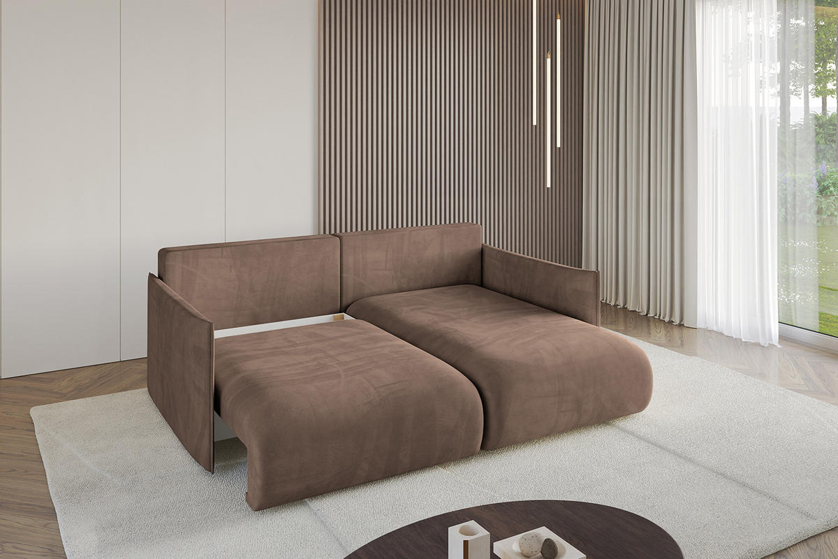 ECKSOFA Ottomane rechts ONESK-L 216x177x72 Braun Velours - Braun, Holzwerkstoff/Kunststoff (177/216cm) - ALTDECOR