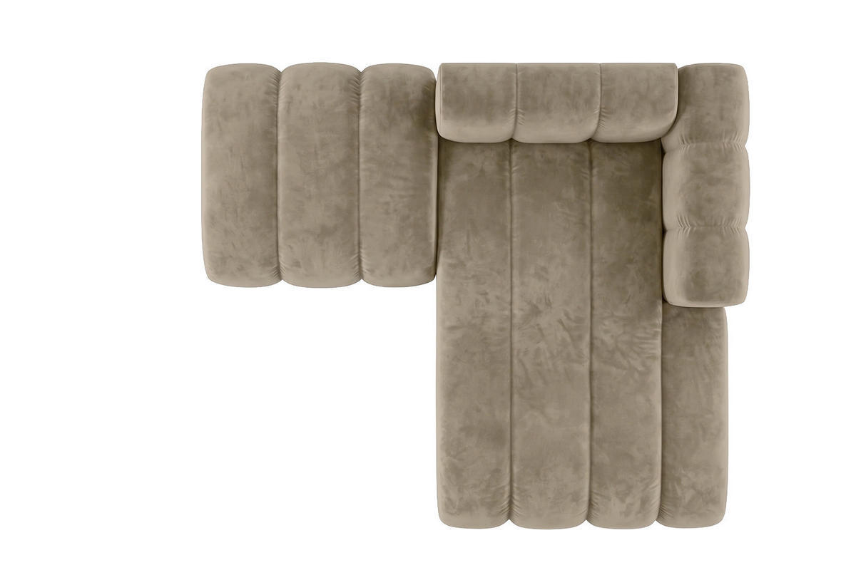 CHAISELONGUE Modulare Mit Hocker, Velvet-Stoff Riviera, Beige, Rechts, GRAND - Beige, Holz (204/179cm) - Kaiser Möbel