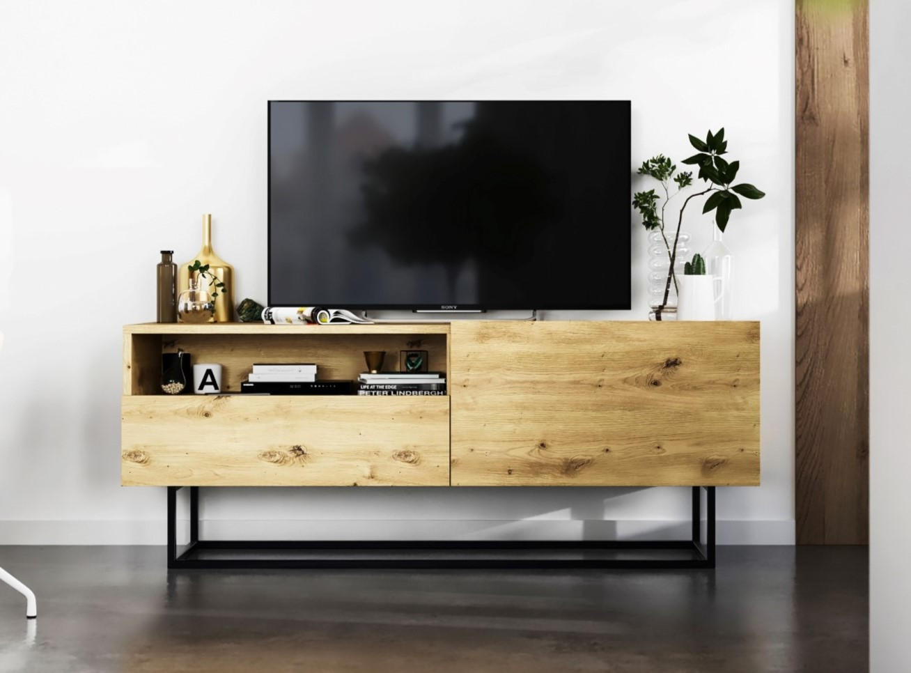 TV-SCHRANK Enjoy Eiche artisan matt mit Metallrahmen Schublade 120 cm - Schwarz/Eiche Artisan, Holzwerkstoff/Metall (120/46/35cm) - Meble Lindner