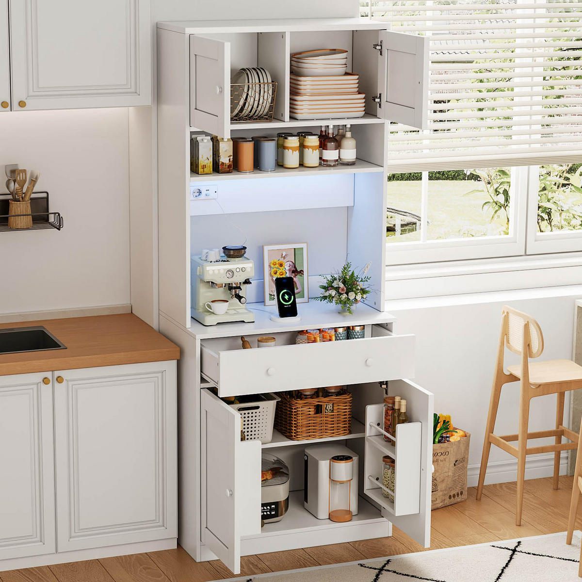 BUFFET DE-38753 72/40/180 cm LED-Beleuchtung und große Schublade Weiß - Weiß, Holzwerkstoff (72/180/40cm) - ComfortXL