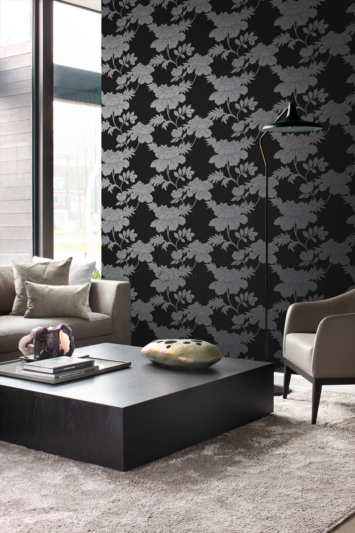 TAPETE Blumen 53 cm x 10.05 m - Schwarz, Papier (53/1000cm) - Origin Wallcoverings