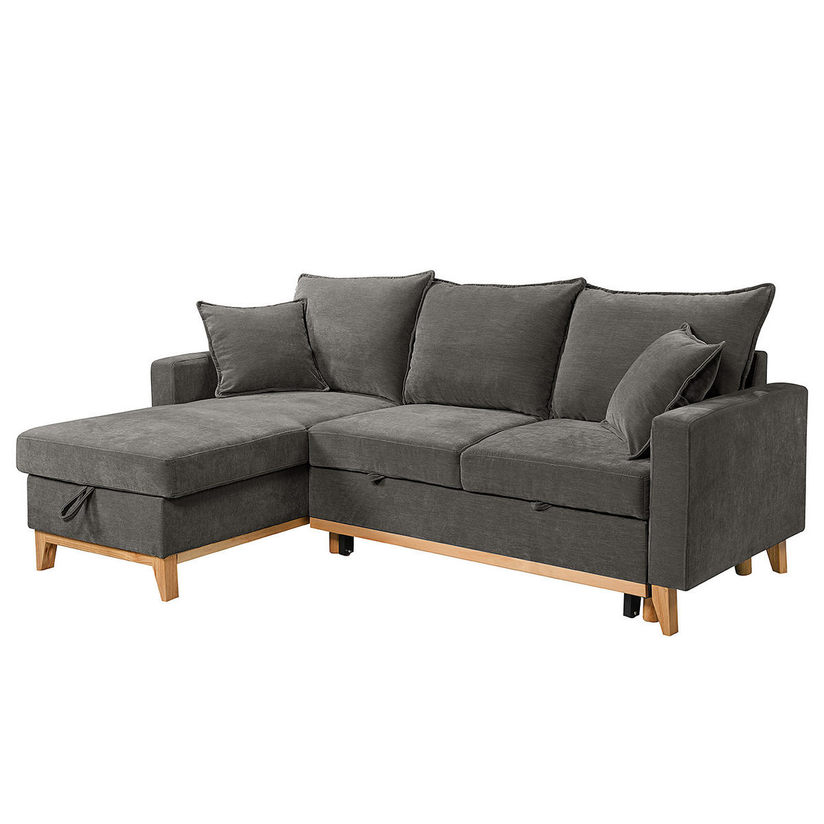 ECKSOFA mit Schlaffunktion - Flachgewebe - Hellbraun/Anthrazit, Holz/Textil (214/145cm) - home24