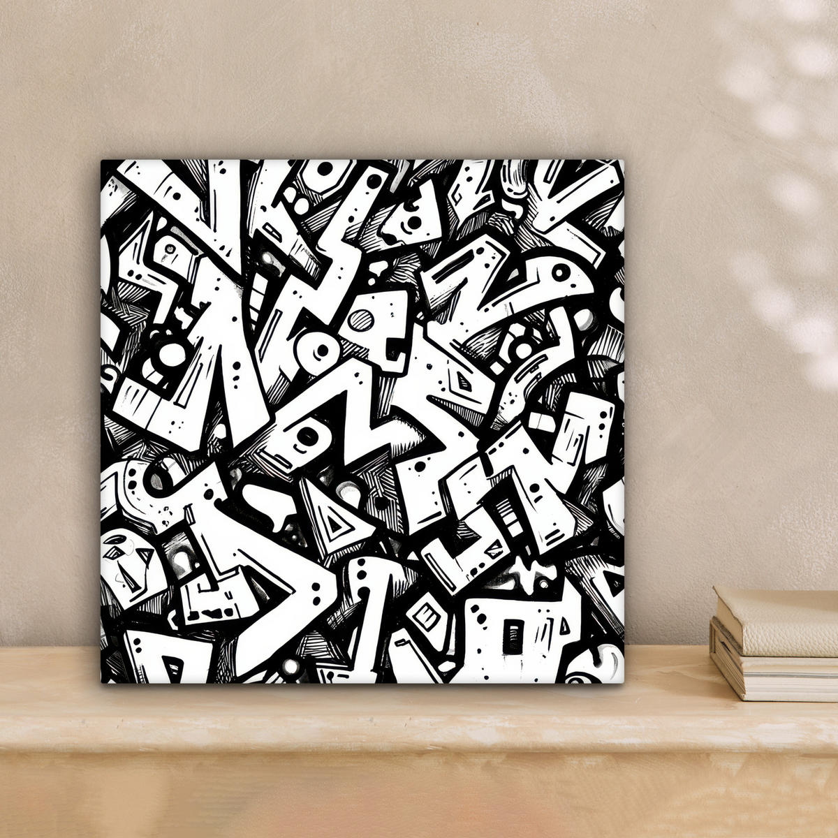 LEINWANDBILD Formen - Buchstaben - Graffiti - Schwarz Deko Wohnzimmer 20x20 cm - Schwarz, Textil (20/20cm) - MuchoWow
