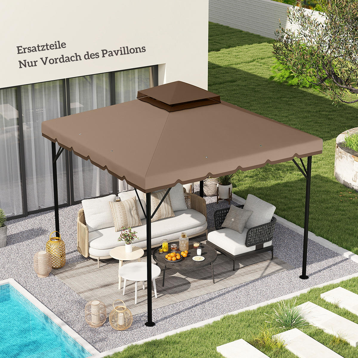 PAVILLON-ERSATZDACH Polyester Khaki Braun - Braun, Textil (300/1/300cm) - Outsunny