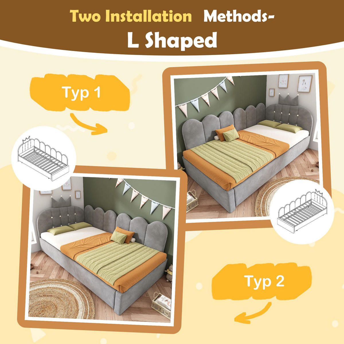 TAGESBETT 90x200cm mit Ausziehbett - Grau, Textil (90/200cm)