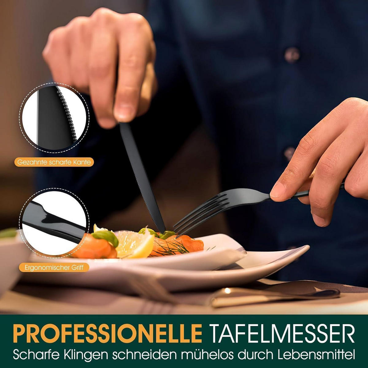 BESTECKSET 24-teilig Schwarz Edelstahl - Schwarz, Metall