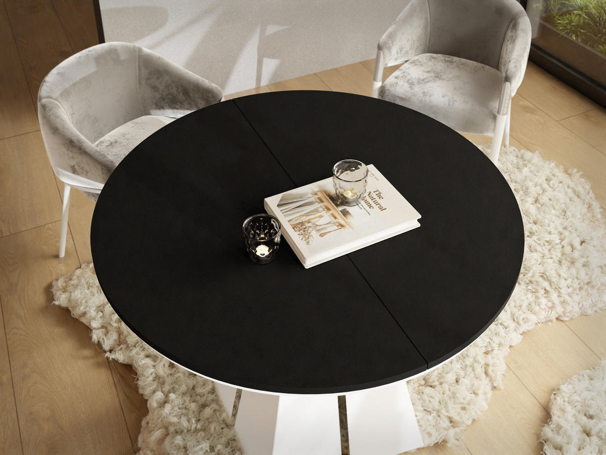 ESSTISCH Kova runder ausziehbarer, Schwarz 100-180/100/76 cm - Schwarz/Weiß, Holzwerkstoff/Metall (100/100/76cm) - WFL GROUP