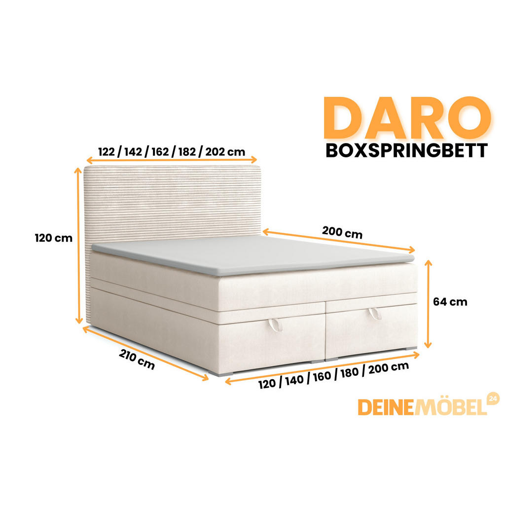 Thumbnail - Deine Möbel 24 Boxbett, Creme, Textil, H4, Höhe ca. 19 cm, 200x200 cm, Schlafzimmer, Betten, Boxspringbetten