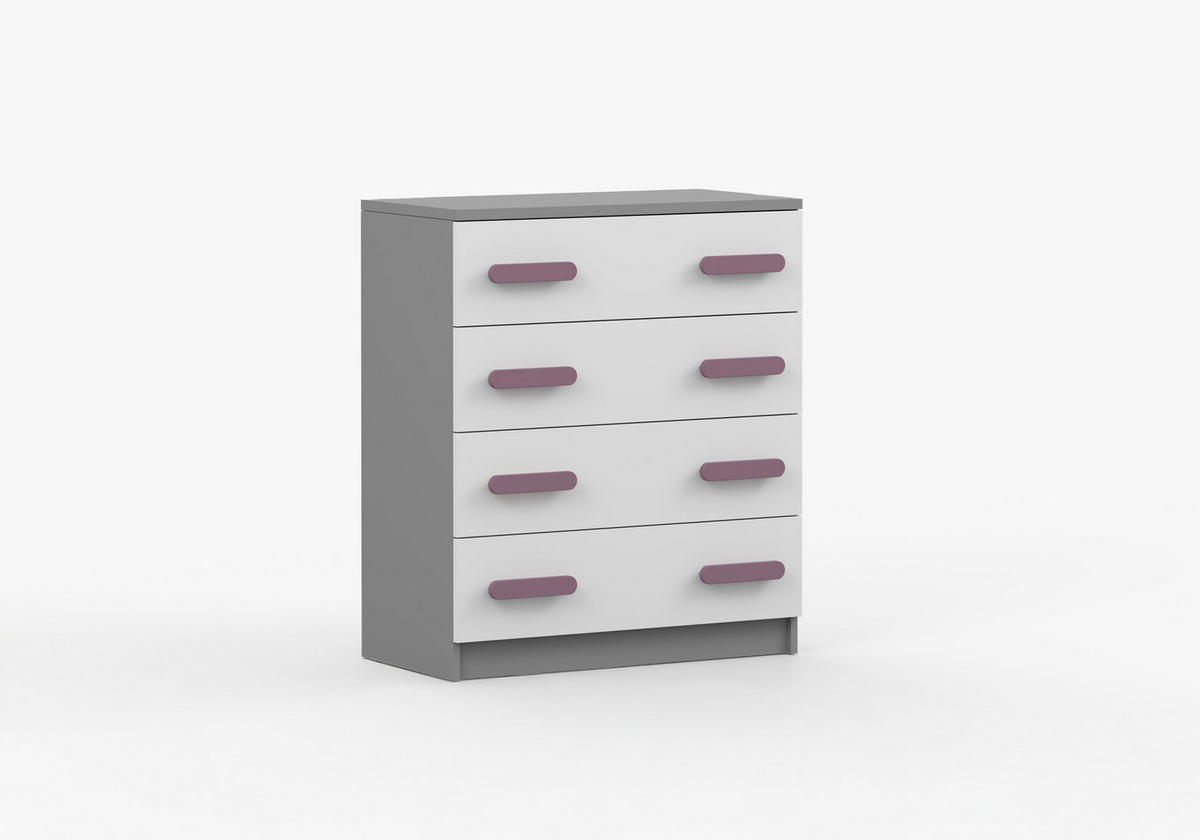 JUGENDZIMMER Elora in Grau und Weiß – 4-teiliges Set mit Schreibtisch, Kommode, Wandregal und Schrank – Grifffarbe Erika - Grau, Holzwerkstoff (80/200/120cm)