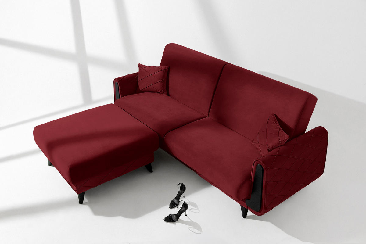 POUF GUSTAVO III Velours, Bordeaux - Bordeaux, Holz/Holzwerkstoff (92/49/92cm) - KONSIMO®