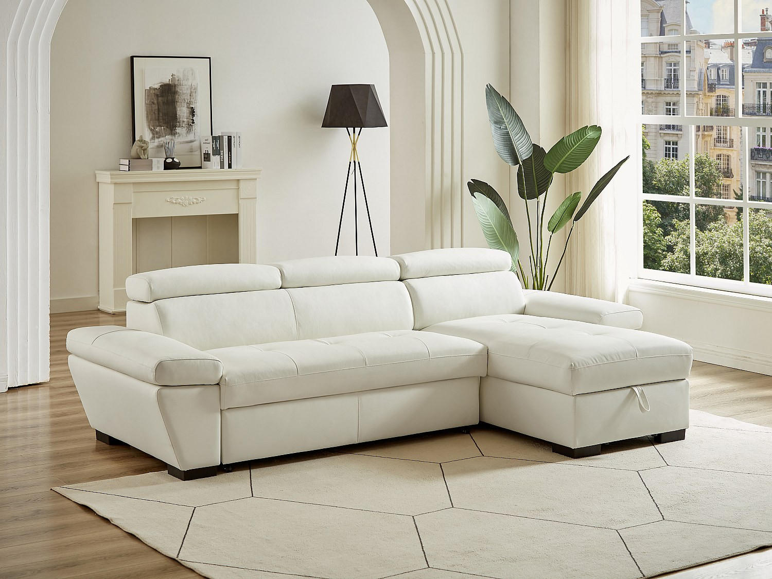 Thumbnail - Vente-Unique Ecksofa, Weiß, Leder, Uni, 4-Sitzer, 256x154 cm, Wohnzimmer, Sofas & Couches, Wohnlandschaften, Ecksofas