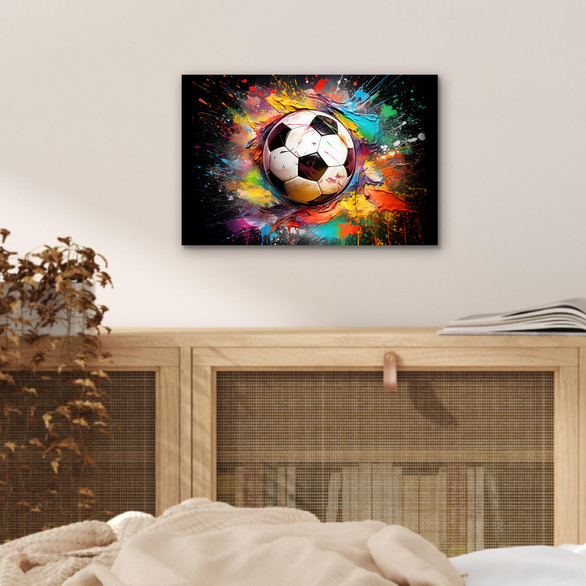 KOVOVÝ OBRAZ Futbal - Farba - Farby - Čierna - Biela 30x20 cm - biela, kov (30/20cm) - MuchoWow