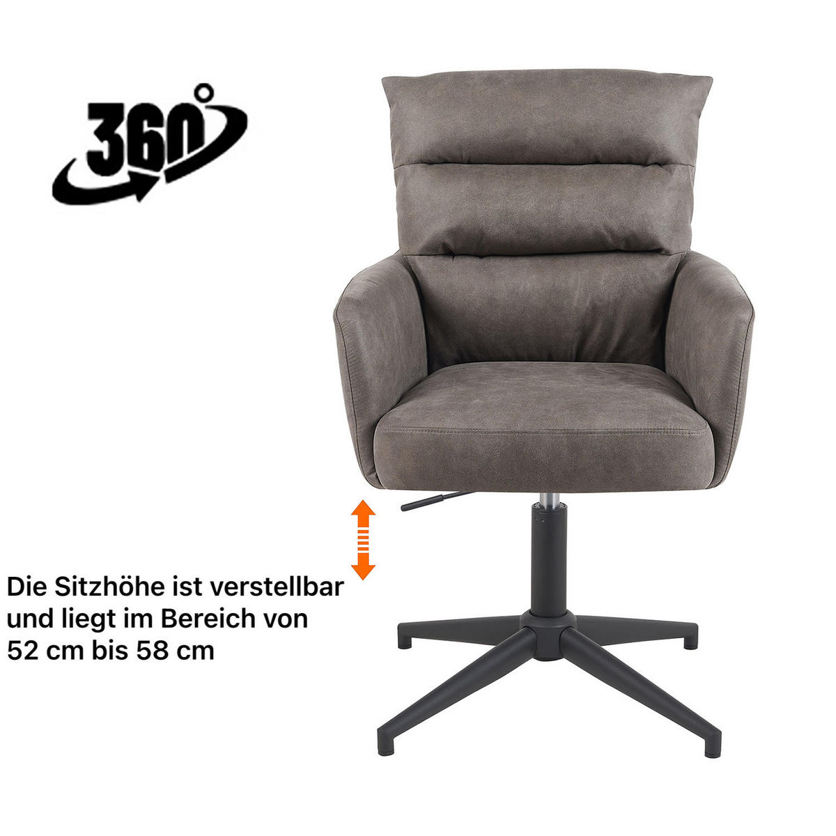 BÜROSTUHL Mika-Romy - Taupe/Schwarz, Textil/Metall (59/91/66cm) - DUBI Möbel