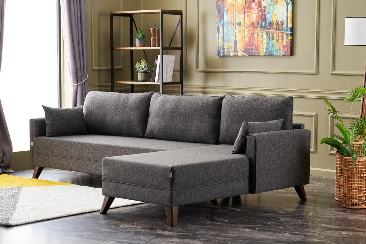 ECKSOFA mit losen Rückenkissen und Schlaffläche - Anthrazit/Walnussfarben, Holz/Kunststoff (165/275cm) - myHomelando