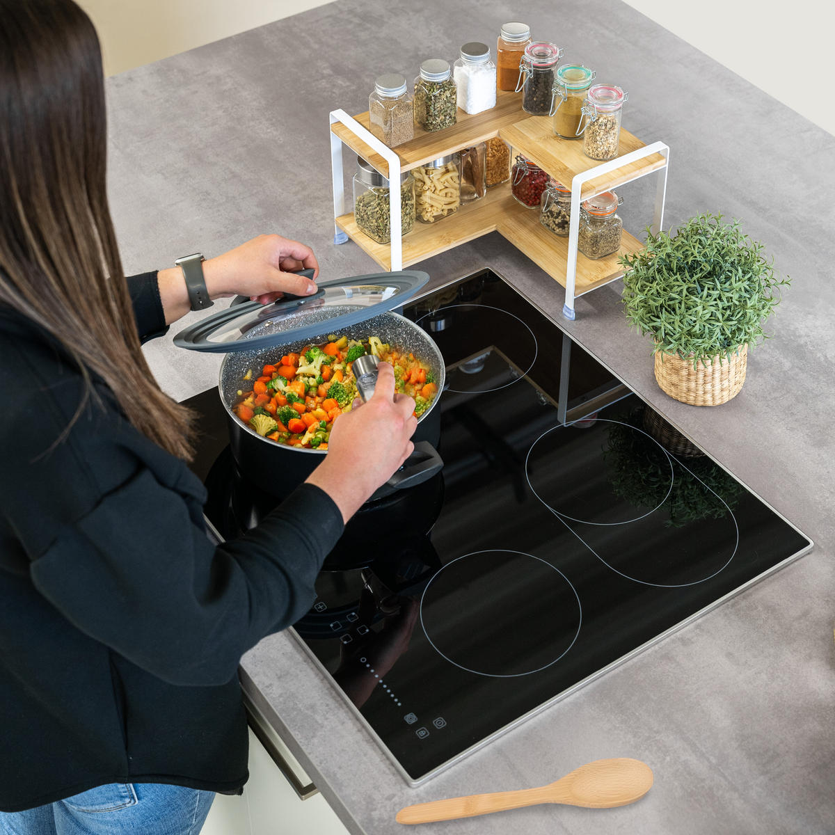 GEWÜRZ-ECKREGAL Bambus/Metall weiß - Weiß, Holz (31.5/21/31.5cm) - eluno