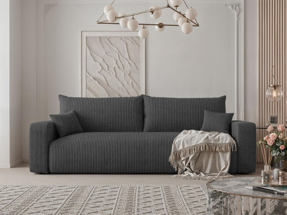 SCHLAFSOFA Luna - Dunkelgrau, Holzwerkstoff/Textil (246/79/96cm) - Fun Möbel