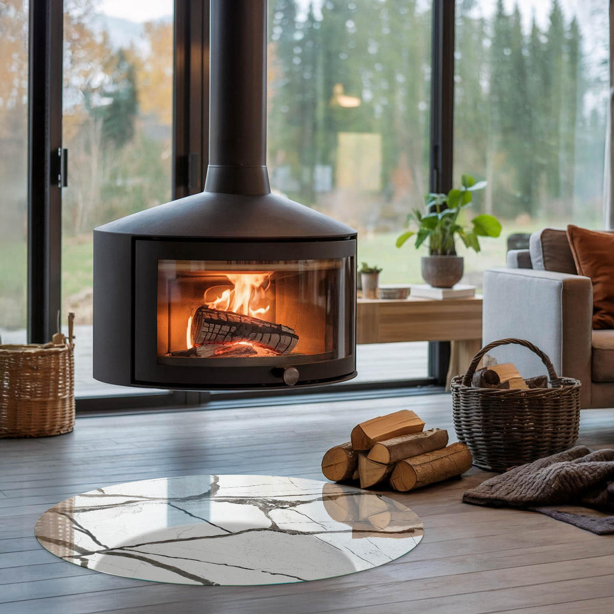 GLASPLATTE für Kamin Ø 90 cm - Weiß, Glas (90/90/0.4cm) - TULUP