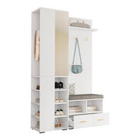 GARDEROBE-SET in Weiß Aufbewahrungsschrank mit Spiegel , Kleiderstange, Schuhbank 3 Haken und 2 Schubladen , B120/T35/H190cm - Weiß, Holzwerkstoff (120/190/35cm) - STILVORA