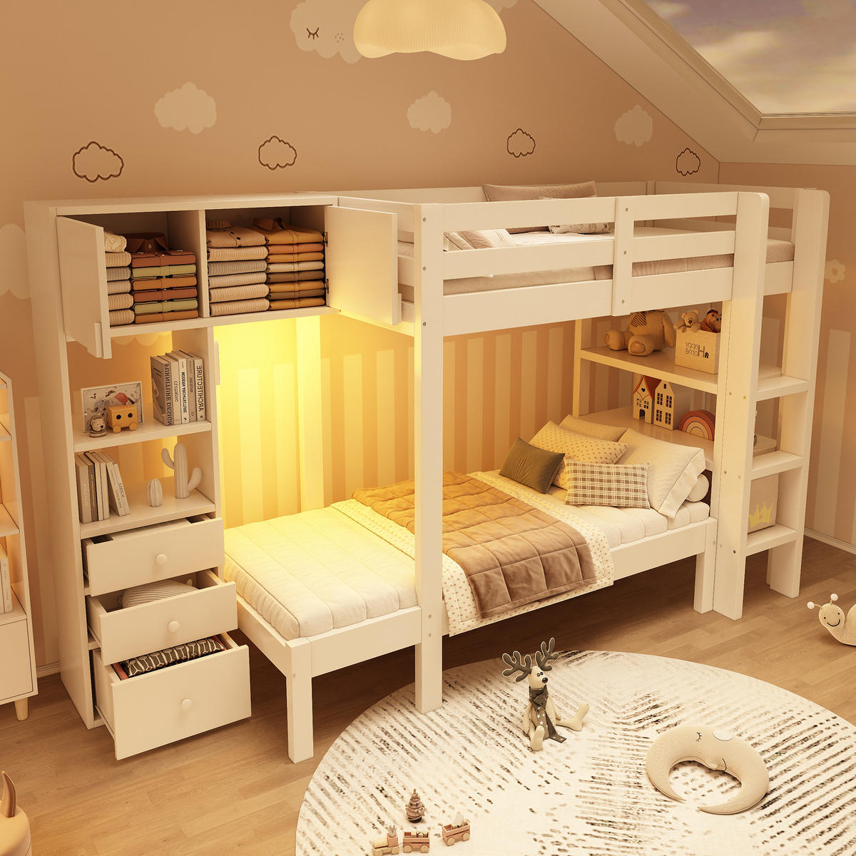 ETAGENBETT Kinderbett Weiß - Weiß, Holz (90/200cm) - ComfortXL