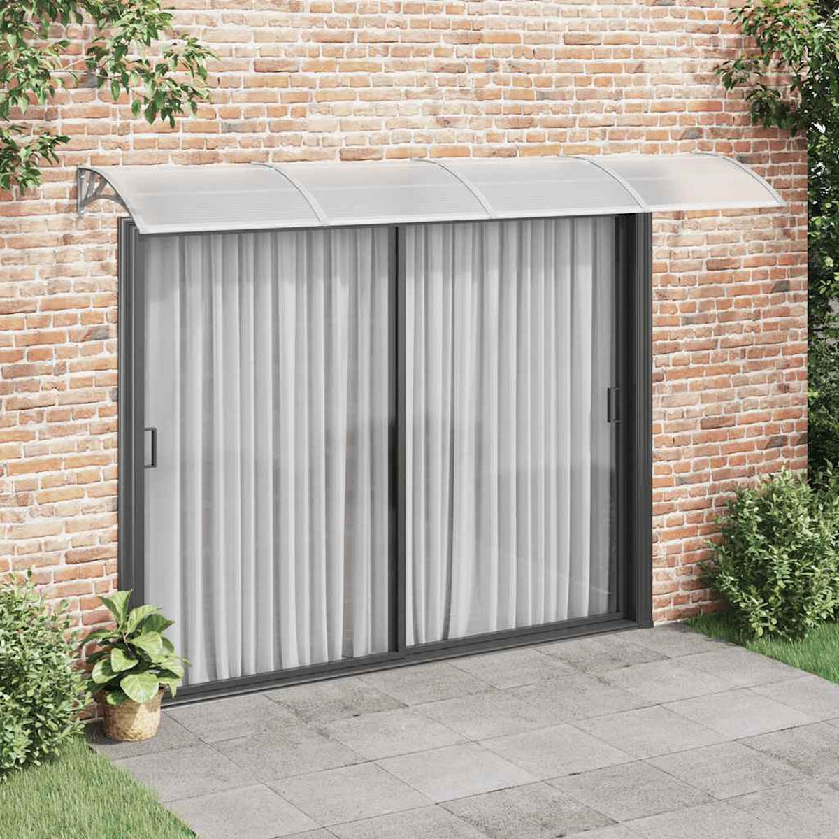 TÜRVORDACH Grau 350x100 cm Polycarbonat - Grau, Textil (350/25/97cm) - furnicato