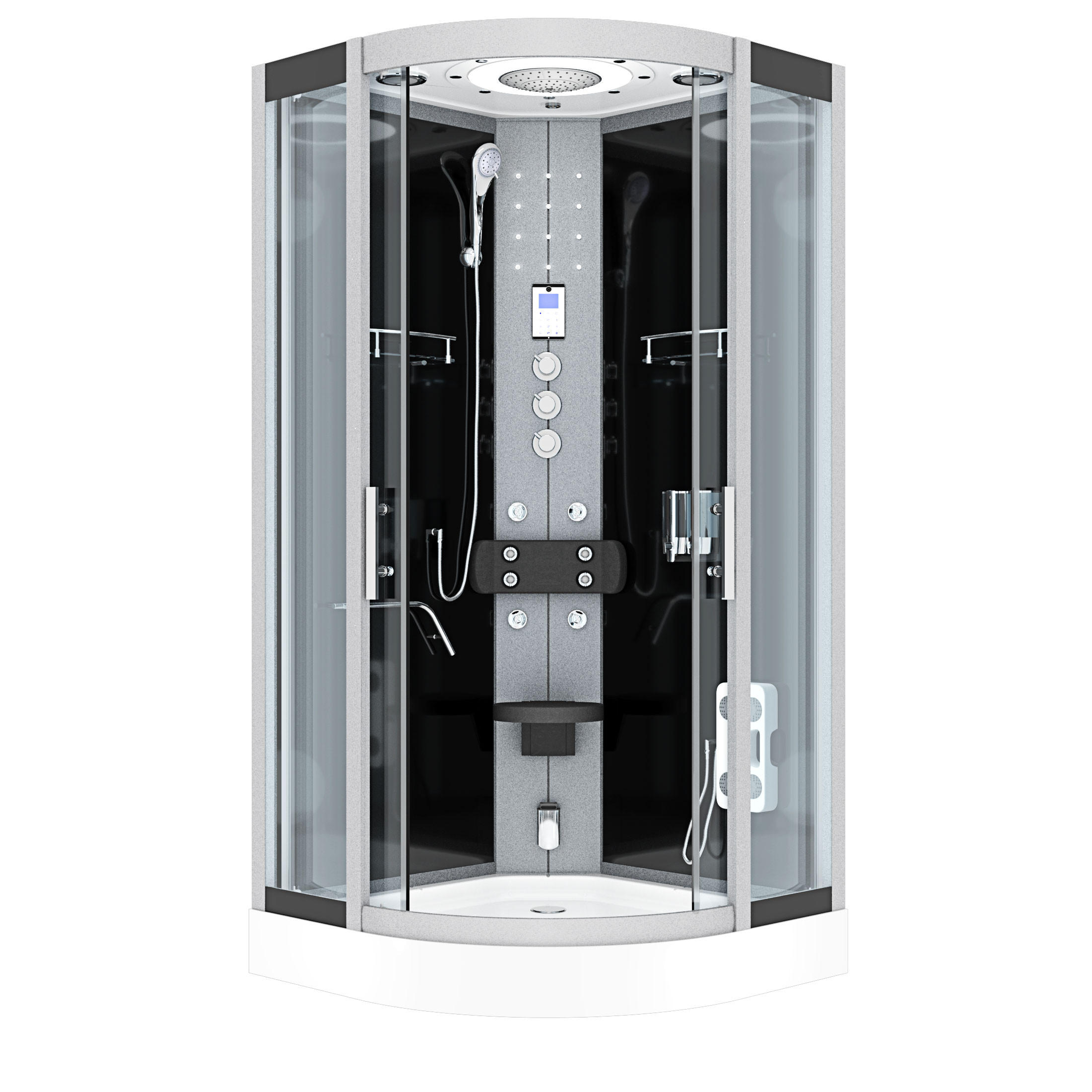 DAMPFDUSCHE Duschkabine D58-03T3 sw 80x80 - Schwarz, Glas/Kunststoff (80/80/215cm) - AcquaVapore by Sandra Jentho