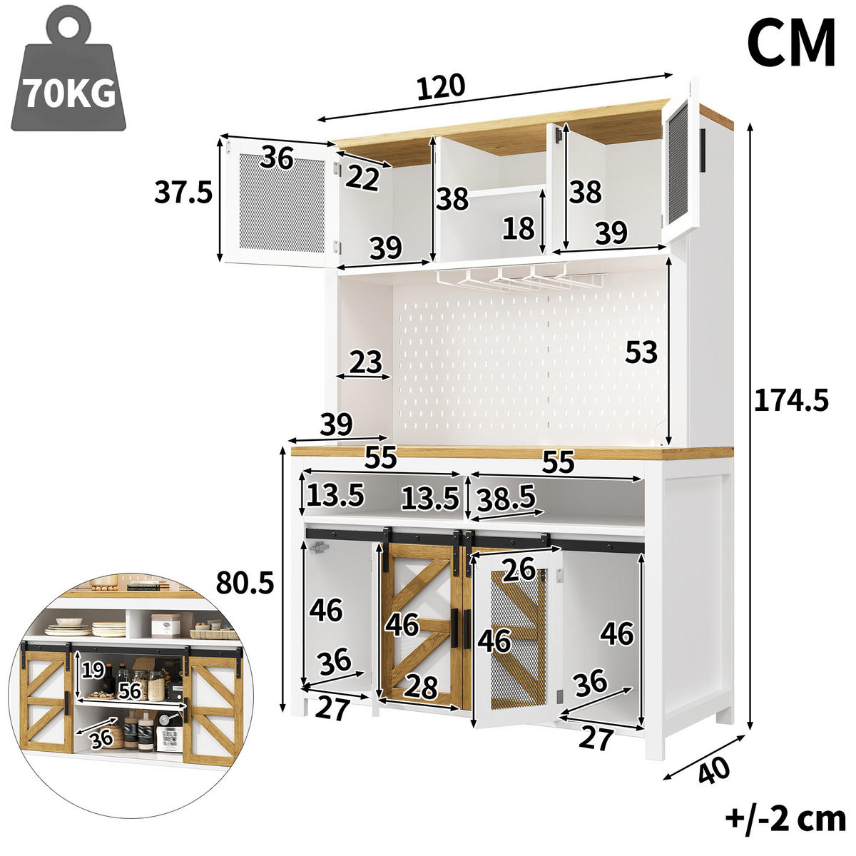 HIGHBOARD in Weiß Mehrzweckschrank mit USB-Anschluss und LED B120/T40/H174.5cm, für Küche Esszimmer - Weiß, Holzwerkstoff (120/174.5/40cm) - STILVORA