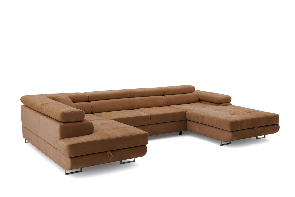 ECKSOFA U-Form WILD U Links mit Schlaffunktion 130x260 Chenille Braun - Silberfarben/Braun, Holz/Textil (350/90/203cm) - Muffo