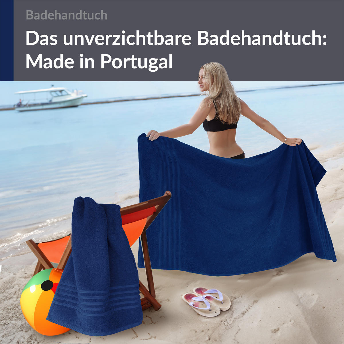 BADETUCH London Marine Blau 2er Set 100x150 - Dunkelblau, Textil (100/150cm) - Lashuma