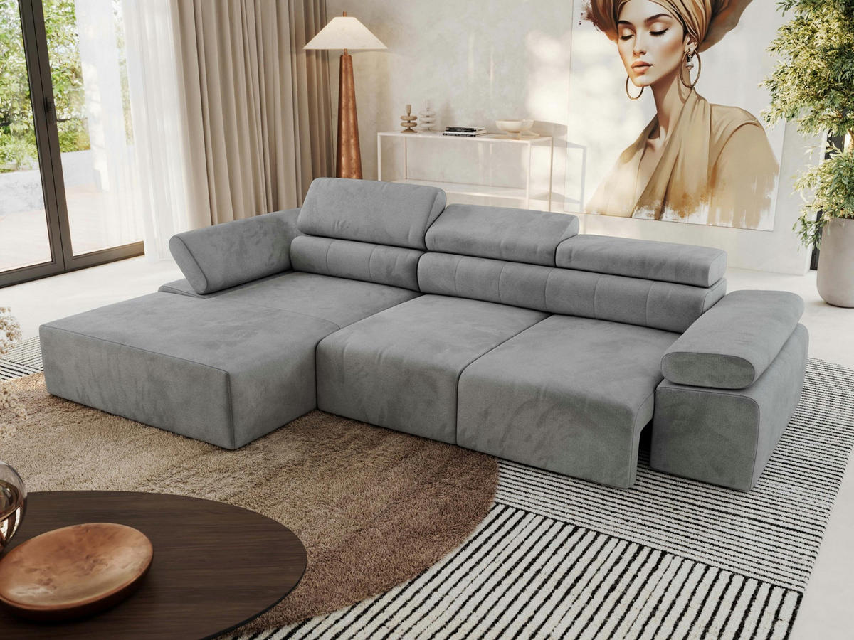ECKSOFA RILASSO L Hellgrau Velvet - links - Hellgrau/Schwarz, Kunststoff/Textil (296/174cm) - MKS
