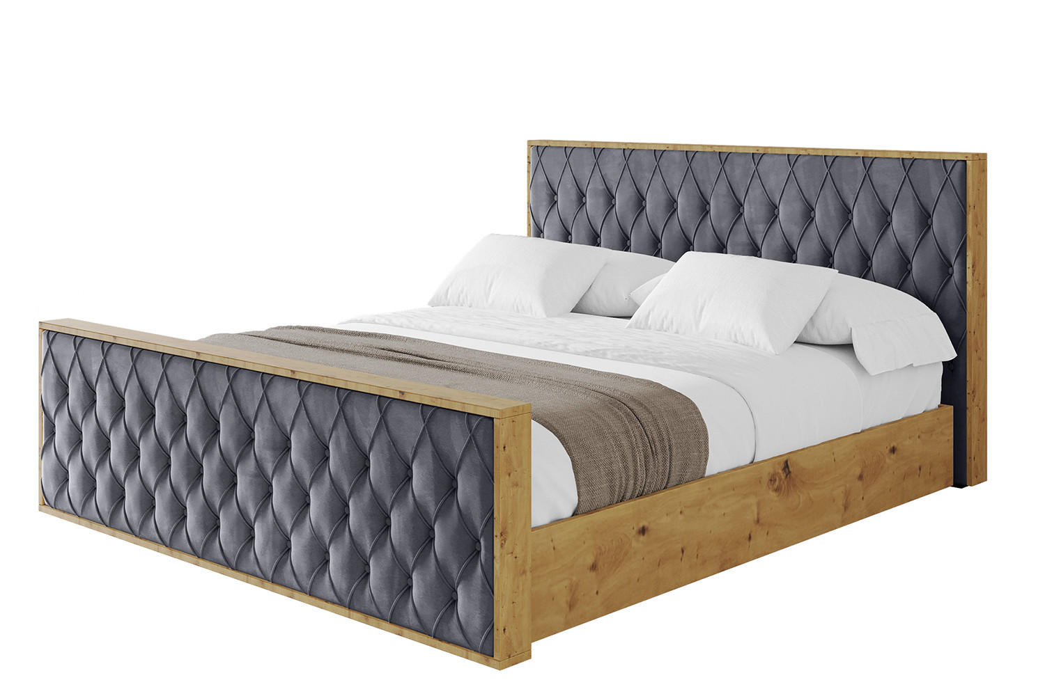 POLSTERBETT mit Bettkasten, Fußteil und Lattenrost, Boxbett ohne Matratze - ENZO5-Z 180x200 Dunkelgrau - Dunkelgrau, Holzwerkstoff/Textil (180/200cm) - ALTDECOR