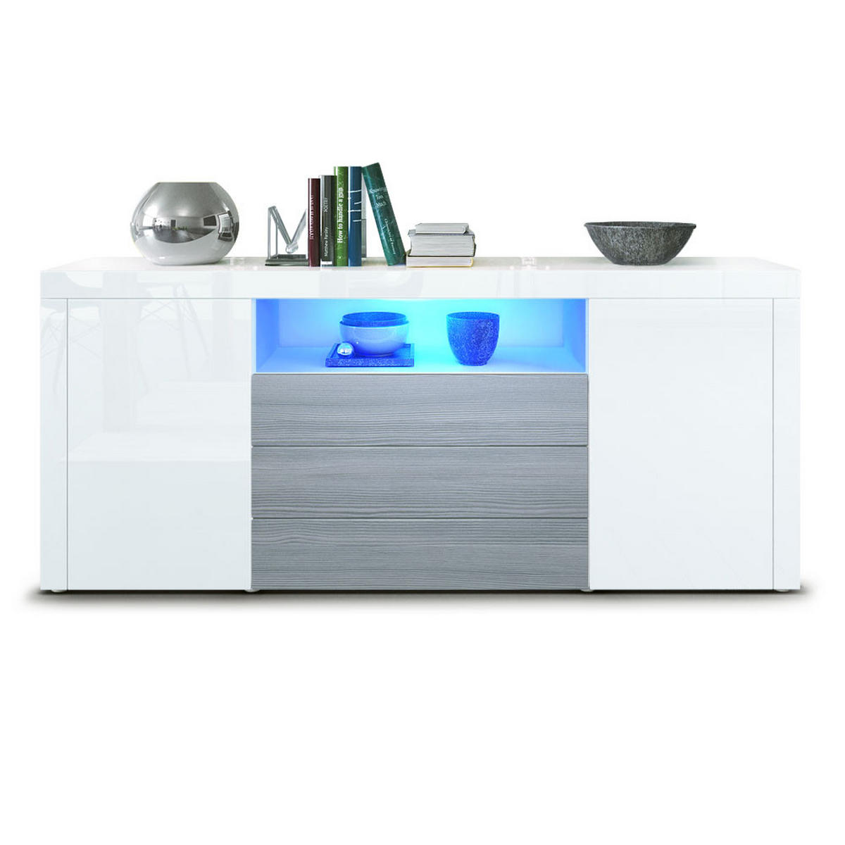 SIDEBOARD Santiago Weiß Hochglanz / Avola-Anthrazit - Weiß Hochglanz, Holzwerkstoff (167/72/35cm) - Vladon