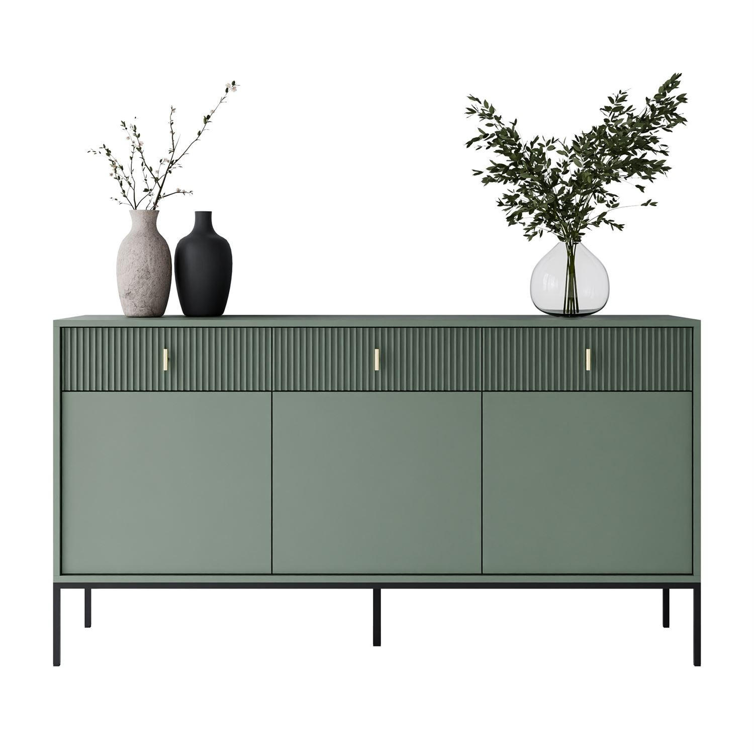 Kommode MIDNIGHT 3D3S mit drei Schubladen auf Gestell grün - Schwarz/Grün, Holzwerkstoff (154.5/82.5/39cm) - Lookway