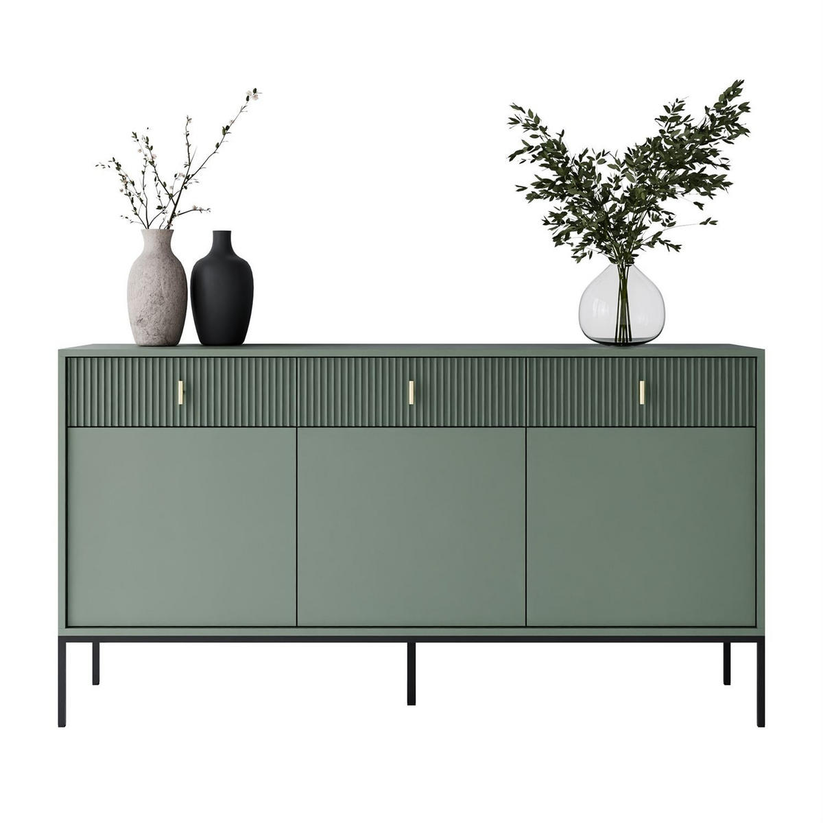 Kommode MIDNIGHT 3D3S mit drei Schubladen auf Gestell grün - Schwarz/Grün, Holzwerkstoff (154.5/82.5/39cm) - Lookway
