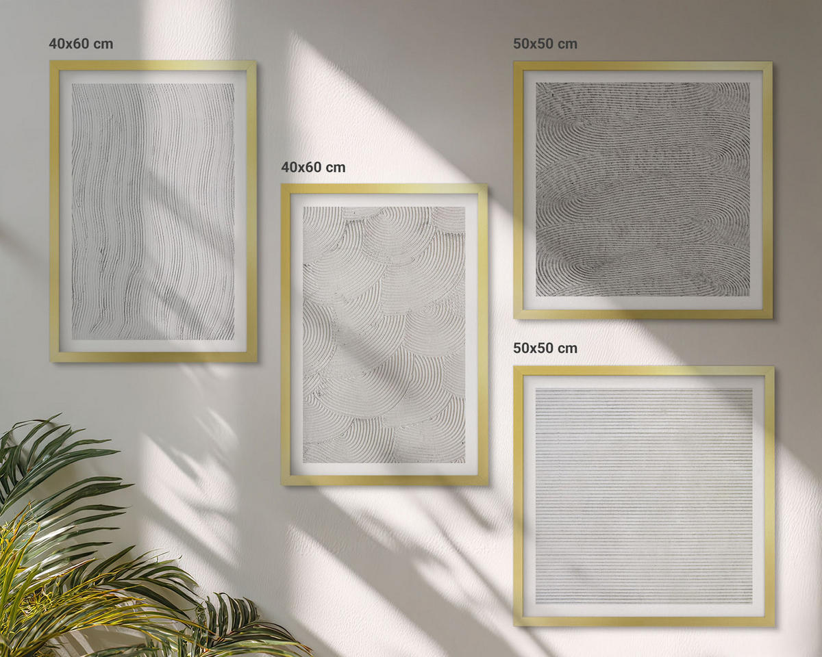 WANDBILDER 4er Set - 50x50 cm & 40x60 cm Goldrahmen - Sandmuster geometrische Strukturen - Goldfarben, Kunststoff (50/50cm) - ArtPrintCave