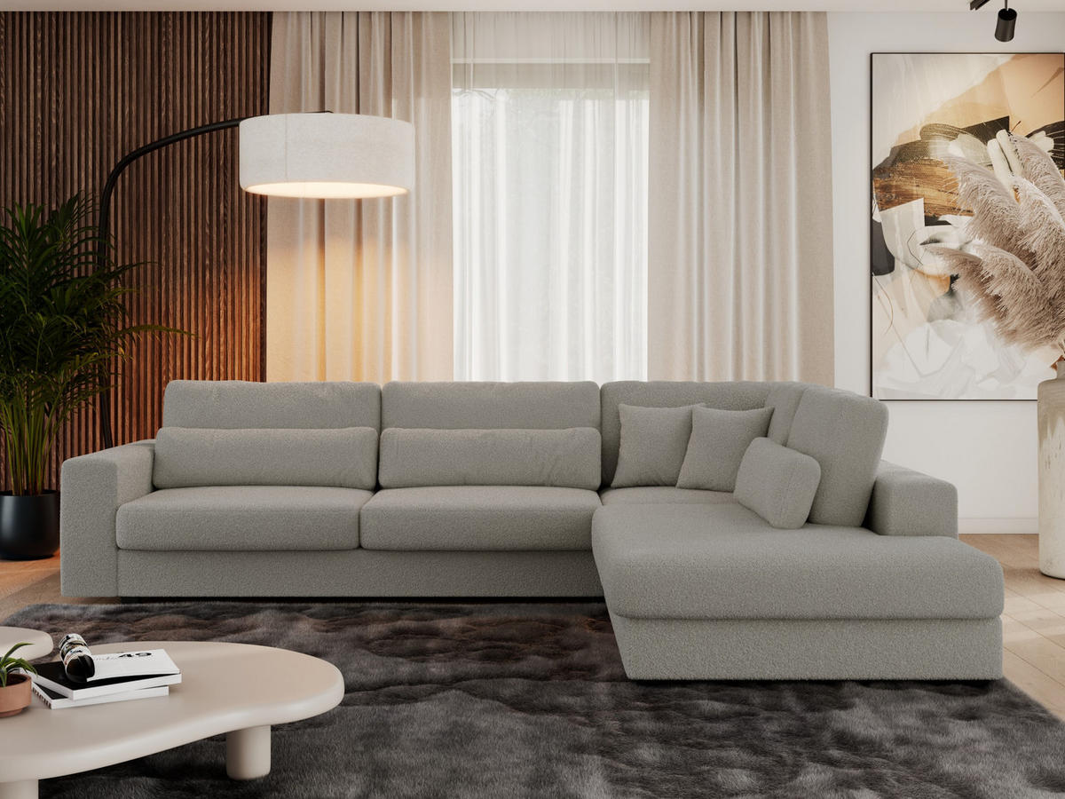 ECKSOFA Savona Grau Boucle - rechts - Schwarz/Grau, Kunststoff/Textil (249/316cm) - MKS