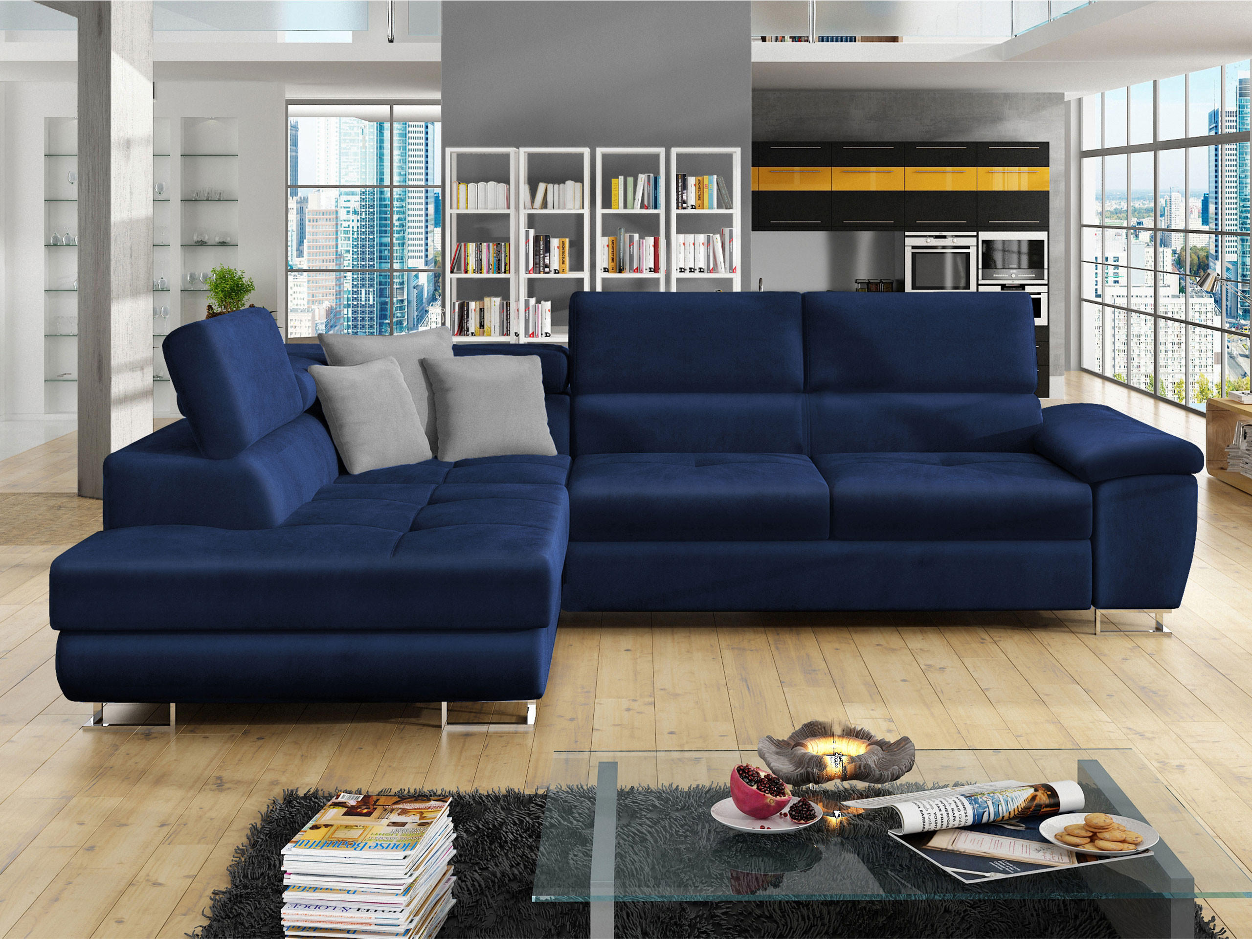 Thumbnail - Mirjan24 Ecksofa, Dunkelblau, Textil, 6-Sitzer, Ottomane links,Rechteckig, 270x202 cm, Wohnzimmer, Sofas & Couches, Wohn...