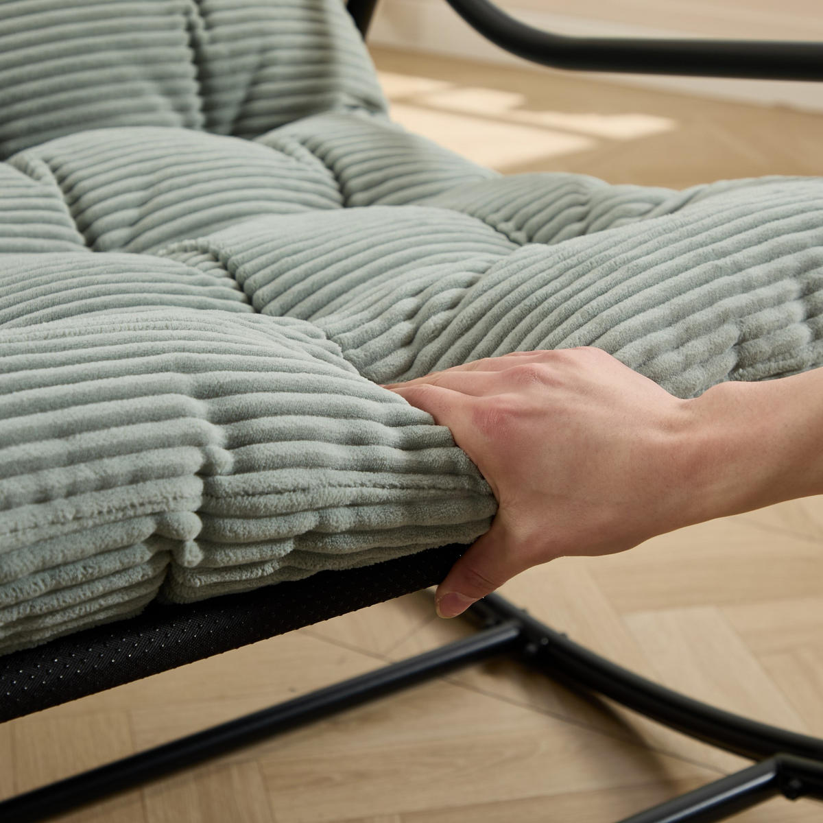 SCHAUKELSTUHL,SCHAUKELSESSEL mit Fußstütze, gepolstertem Kissen,Cord,Hellgrün - Hellgrün, Metall (75/82/116cm) - LVHOM