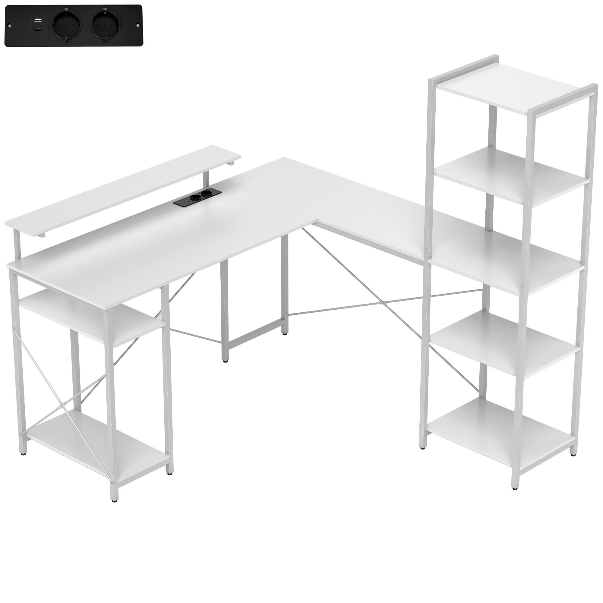 ECKSCHREIBTISCH Spanplatte Metall Weiß - Weiß, Kunststoff (137/140/139.5cm) - HOMCOM