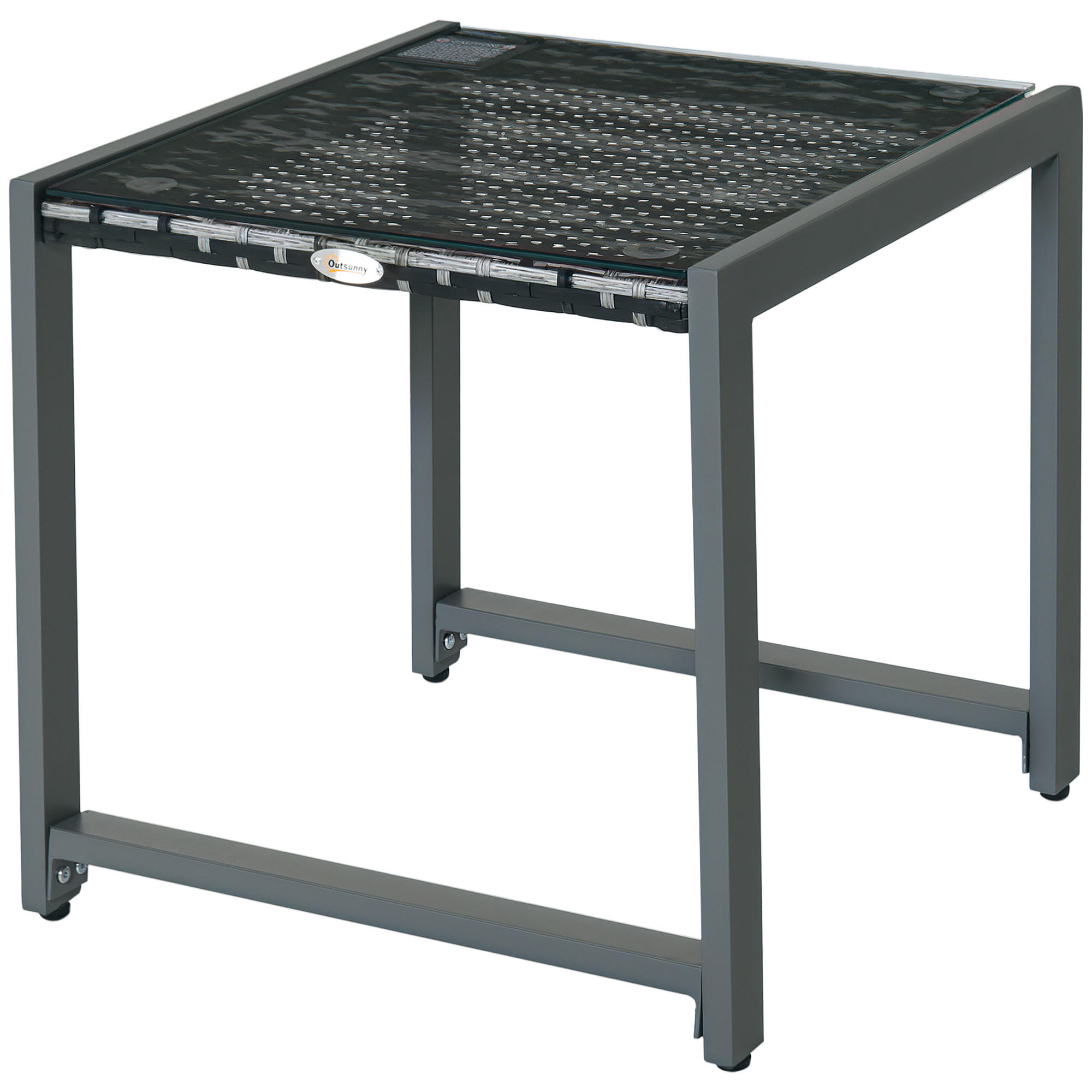 GARTENTISCH DE-06678 mit Hartglas & Polyrattan Grau - Grau, Glas/Kunststoff (50/495/50cm) - ComfortXL
