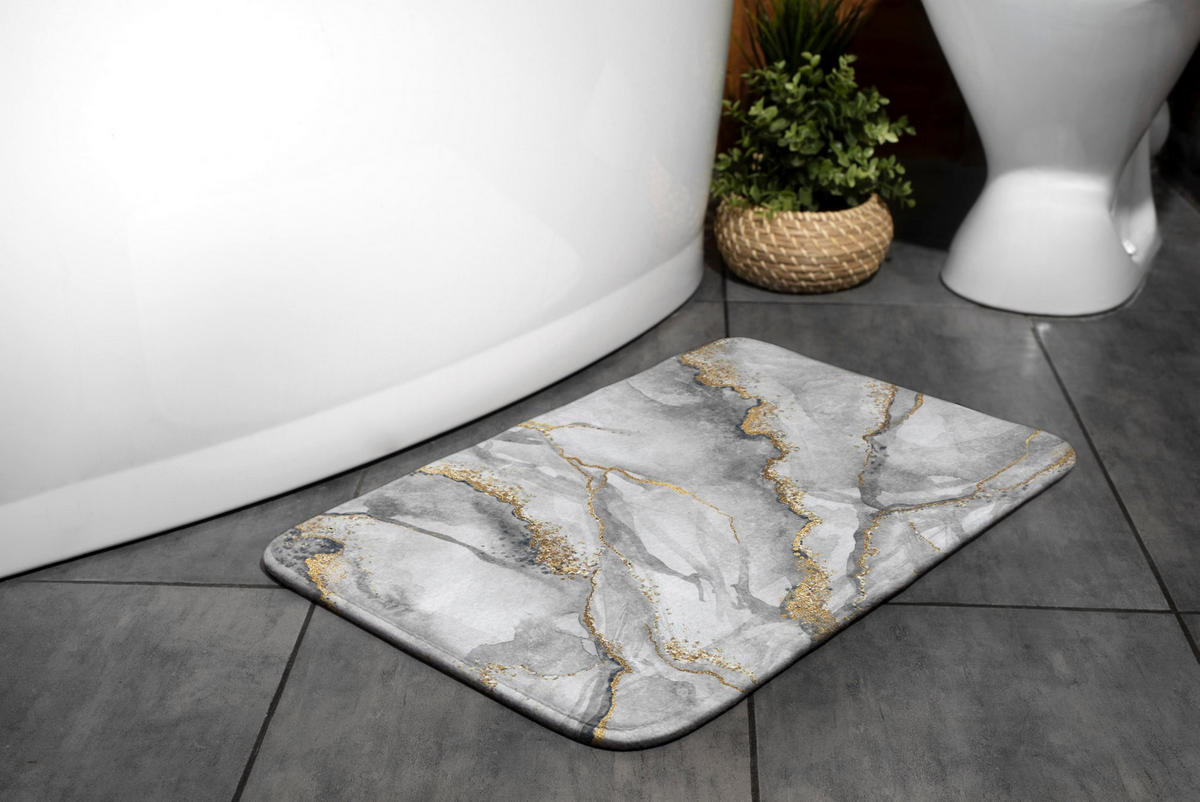 BADTEPPICH 90x60 cm Grauer Marmor - Goldfarben/Grau, Textil (90/60cm) - TULUP
